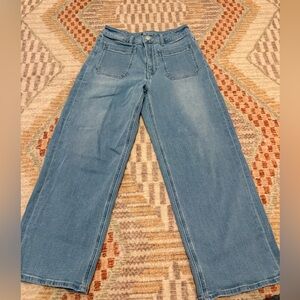 Quince Organic Cotton Stretch High Rise Patch Pocket Wide Leg Jeans